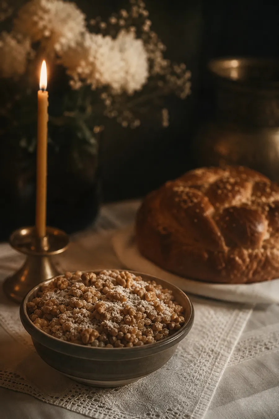 Помен с жито, питка и свещ